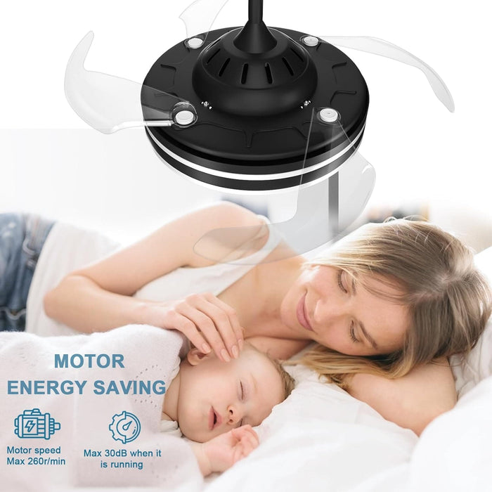 42 in. Black Retractable Ceiling Fan with Lights and Remote Control, Reversible Quiet Ceiling Fans, Modern Farmhouse Ceiling Fan for Bedroom Living Room-4-ErisView