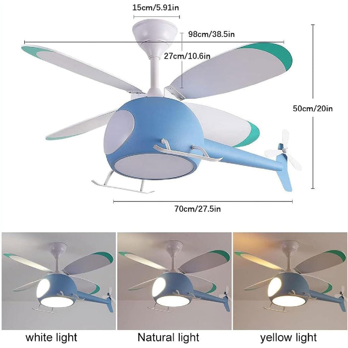 42 in. Blue Ceiling Fan, Helicopter Ceiling Fan with Lights and Remote Control, Fan for Summer-4-ErisView