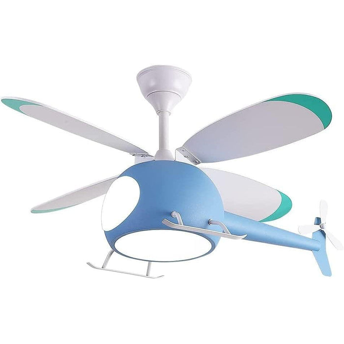 42 in. Blue Ceiling Fan, Helicopter Ceiling Fan with Lights and Remote Control, Fan for Summer-1-ErisView