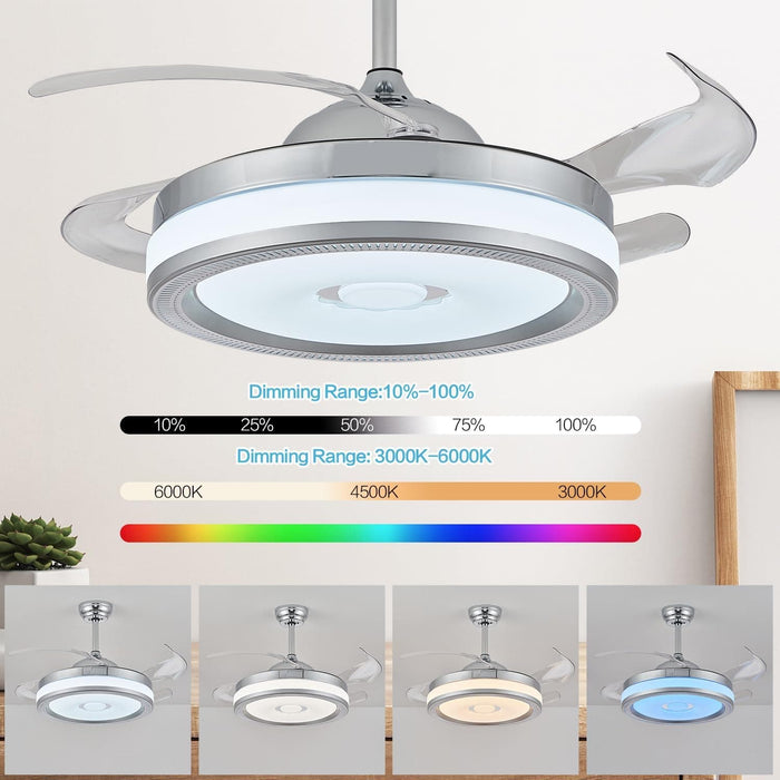 42 in. Bluetooth Ceiling Fan with Light and Speaker APP Control, Modern Retractable Reversible Ceiling Fan Chandelier for Bedroom Living Room -2-ErisView