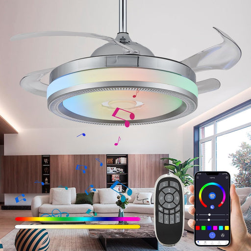 42 in. Bluetooth Ceiling Fan with Light and Speaker APP Control, Modern Retractable Reversible Ceiling Fan Chandelier for Bedroom Living Room -1-ErisView