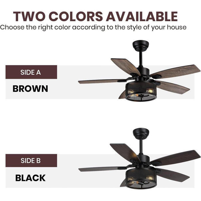 42 in. Caged Ceiling Fan, Best Outdoor Ceiling Fan with Light and Remote APP Control for Patio, Indoor Black Ceiling Fan for Bedroom Living Room-3-ErisView