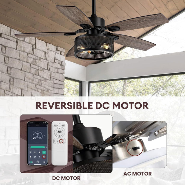 42 in. Caged Ceiling Fan, Best Outdoor Ceiling Fan with Light and Remote APP Control for Patio, Indoor Black Ceiling Fan for Bedroom Living Room-4-ErisView