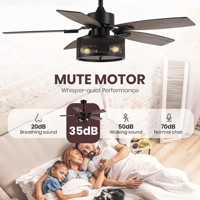 42 in. Caged Ceiling Fan, Best Outdoor Ceiling Fan with Light and Remote APP Control for Patio, Indoor Black Ceiling Fan for Bedroom Living Room-6-ErisView