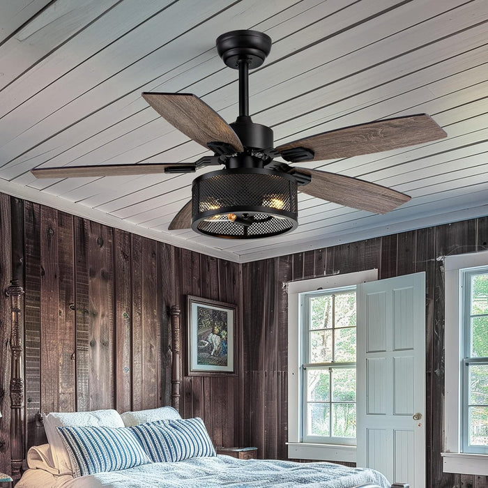 42 in. Caged Ceiling Fan, Best Outdoor Ceiling Fan with Light and Remote APP Control for Patio, Indoor Black Ceiling Fan for Bedroom Living Room-8-ErisView