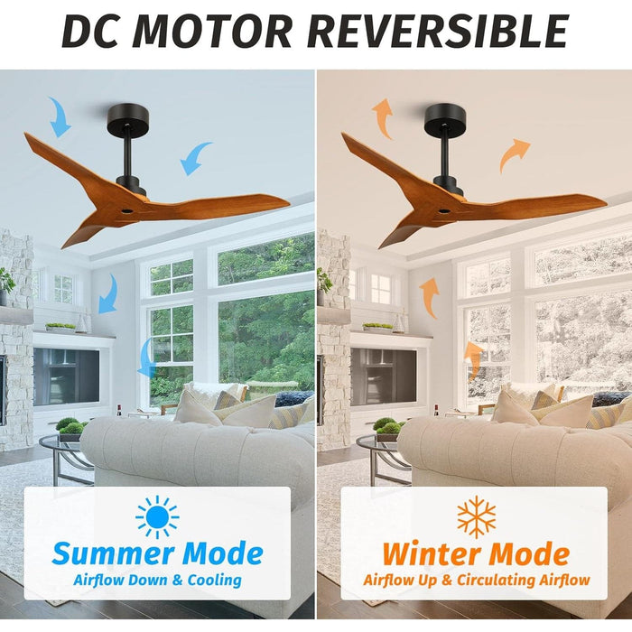 42 in. Ceiling Fan NO Light, 3 Blade Walnut Modern Ceiling Fan with Remote, Reversible Ceiling Fan for Living Room Dining Room Patio-2-ErisView