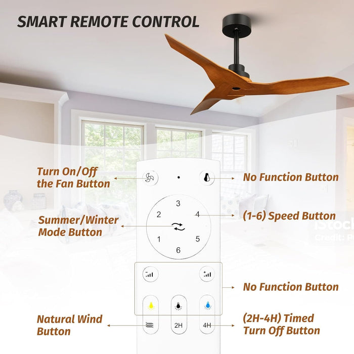 42 in. Ceiling Fan NO Light, 3 Blade Walnut Modern Ceiling Fan with Remote, Reversible Ceiling Fan for Living Room Dining Room Patio-4-ErisView