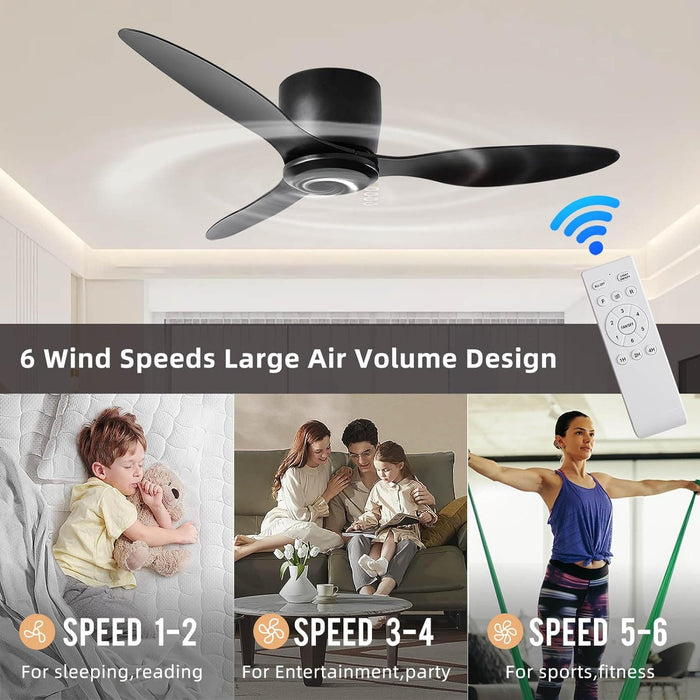 42 in. Ceiling Fan NO Light, Black Ceiling Fan with Remote, 3 Blade Modern Fan with Light, Reversible Quiet Ceiling Fans for Patio Living Room Bedroom-3-ErisView