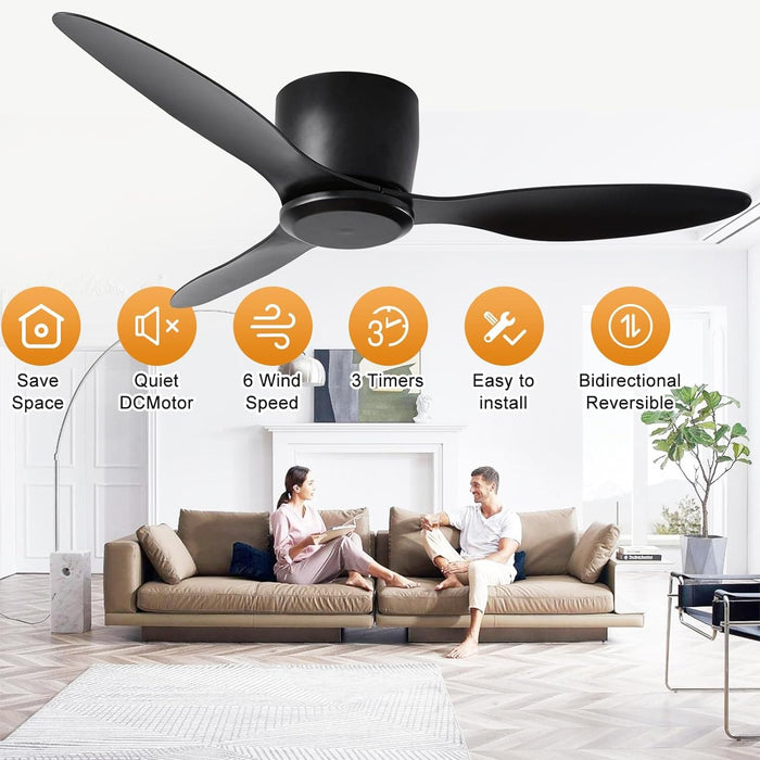 42 in. Ceiling Fan NO Light, Black Ceiling Fan with Remote, 3 Blade Modern Fan with Light, Reversible Quiet Ceiling Fans for Patio Living Room Bedroom-6-ErisView