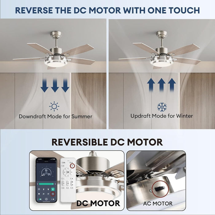 42 in. Ceiling Fan with Light and Remote APP Control, Modern Silver Reversible Quiet Ceiling Fan for Bedroom Living Room, Outdoor Fan for Patio-5-ErisView