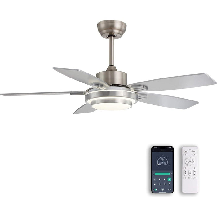 42 in. Ceiling Fan with Light and Remote APP Control, Modern Silver Reversible Quiet Ceiling Fan for Bedroom Living Room, Outdoor Fan for Patio-9-ErisView