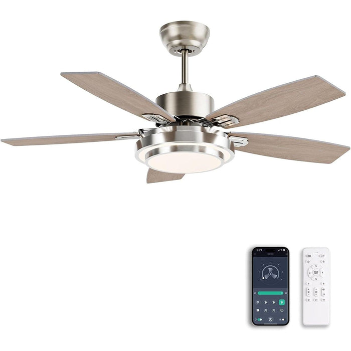 42 in. Ceiling Fan with Light and Remote APP Control, Modern Silver Reversible Quiet Ceiling Fan for Bedroom Living Room, Outdoor Fan for Patio-1-ErisView