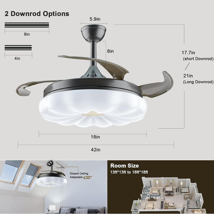 42 in. Ceiling Fan with Lights and Remote, Quiet Reversible Ceiling Fan for Bedroom Living Room Dining Room-6-ErisView