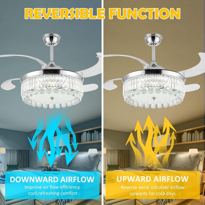 42 in. Crystal Ceiling Fan with Lights, Dimming Chandelier Ceiling Fan with Remote, Invisible Retractable Fandelier Ceiling Fan for Living Room  -4-ErisView