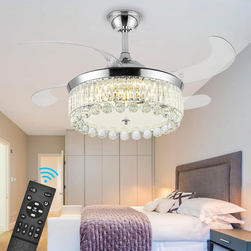 42 in. Crystal Ceiling Fan with Lights, Dimming Chandelier Ceiling Fan with Remote, Invisible Retractable Fandelier Ceiling Fan for Living Room  -8-ErisView