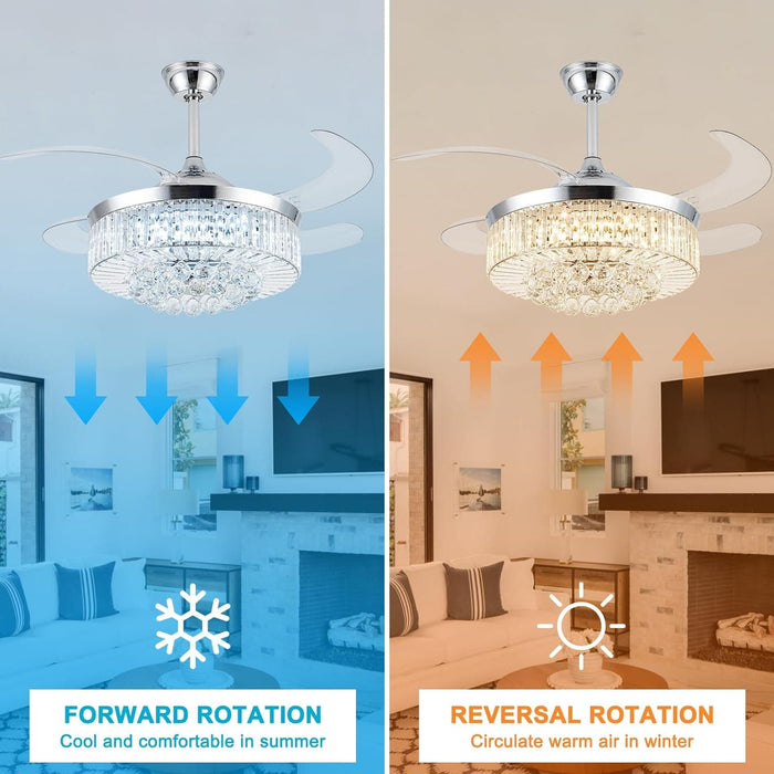 42 in. Crystal Chandelier Ceiling Fan with RGB Light and Remote, Retractable Fandelier Ceiling Fan with Speaker, Smart Fans for Living Room -5-ErisView