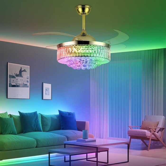 42 in. Crystal Chandelier Ceiling Fan with RGB Light and Remote, Retractable Fandelier Ceiling Fan with Speaker, Smart Fans for Living Room -6-ErisView