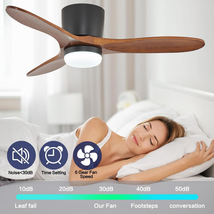 42 in. Farmhouse Flush Mount Ceiling Fan with Light, Wood Reversible Quiet Ceiling Fans with Remote Control, Flush Mount Ceiling Fan with Light-3-ErisView