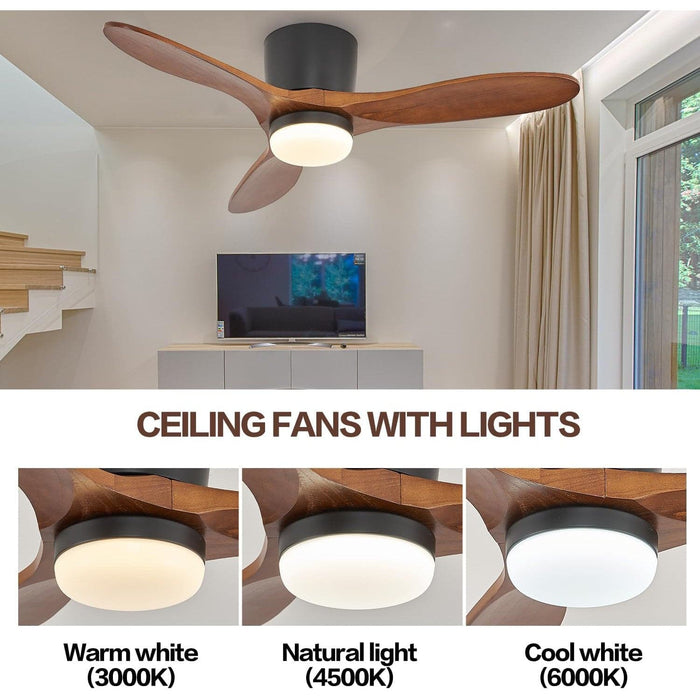 42 in. Farmhouse Flush Mount Ceiling Fan with Light, Wood Reversible Quiet Ceiling Fans with Remote Control, Flush Mount Ceiling Fan with Light-5-ErisView