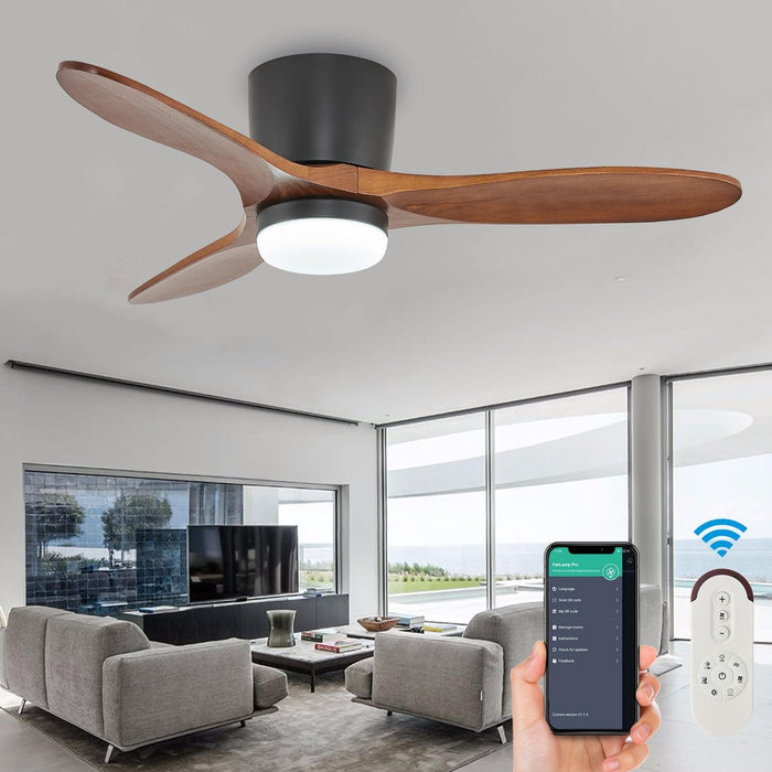 42 in. Farmhouse Flush Mount Ceiling Fan with Light, Wood Reversible Quiet Ceiling Fans with Remote Control, Flush Mount Ceiling Fan with Light-1-ErisView