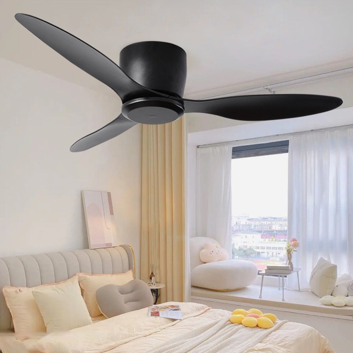 42 in. Flush Mount Ceiling Fan with Remote, Reversible Low Profile Ceiling Fan without Light for Living Room Kitchen Bedroom-ErisView