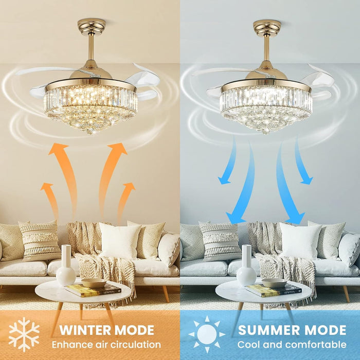 42 in. Gold Fandelier Chandelier Fan with Light Remote, LED Dimmable Crystal Ceiling Fan for Living Room-6-ErisView