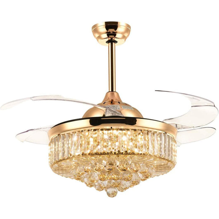 42 in. Gold Fandelier Chandelier Fan with Light Remote, LED Dimmable Crystal Ceiling Fan for Living Room-1-ErisView