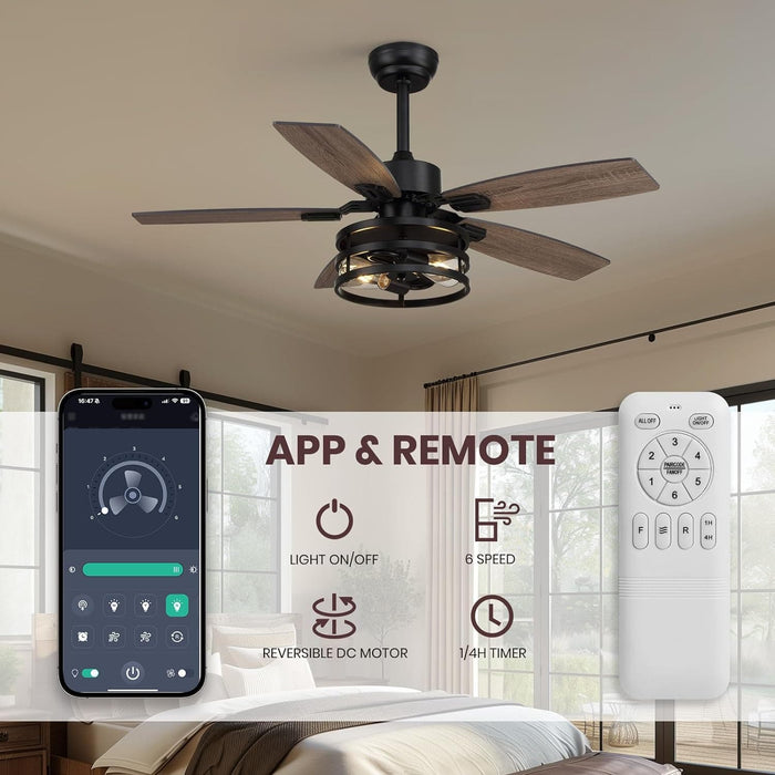 42 in. Indoor Outdoor Caged Remote Control Ceiling Fan and Light APP Control, Small Ceiling Fan for Bedroom Living Room Fan, Outdoor Patio Fans-2-ErisView