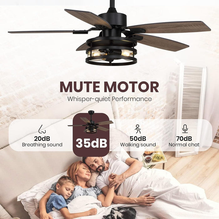 42 in. Indoor Outdoor Caged Remote Control Ceiling Fan and Light APP Control, Small Ceiling Fan for Bedroom Living Room Fan, Outdoor Patio Fans-6-ErisView