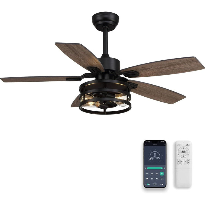 42 in. Indoor Outdoor Caged Remote Control Ceiling Fan and Light APP Control, Small Ceiling Fan for Bedroom Living Room Fan, Outdoor Patio Fans-1-ErisView