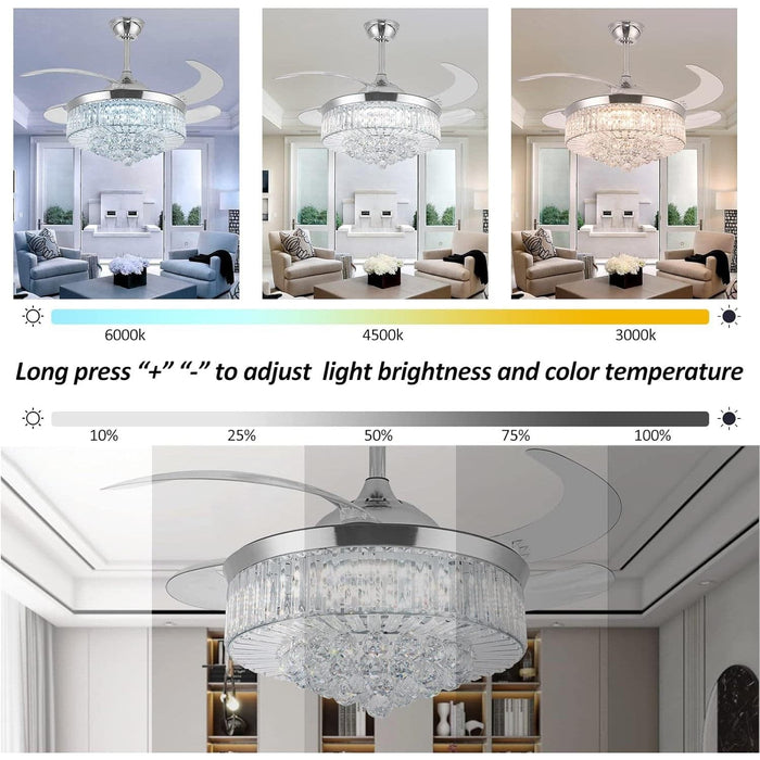 42 in. Invisible Ceiling Fan Chandelier Light, Modern Crystal Ceiling Fan with Remote, Decorative Ceiling Fans for Bedroom Living Room Dining Room -6-ErisView