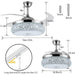 42 in. Invisible Ceiling Fan Chandelier with Light and Bluetooth Speaker, Modern Crystal Ceiling Fan with Remote Control, Retractable Bedroom Ceiling Fans-2-ErisView