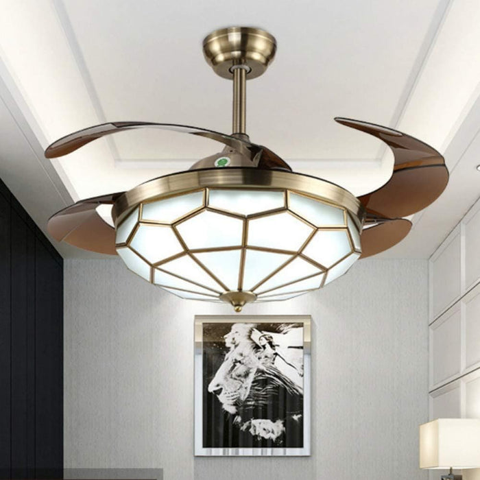 42 in. Invisible Luxury Ceiling Fans with Light and Remote, 4 Retractable Blades Chandeliers Ceiling Fans for Bedroom Living Room  Dining Room-4-ErisView