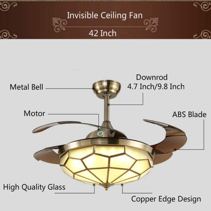 42 in. Invisible Luxury Ceiling Fans with Light and Remote, 4 Retractable Blades Chandeliers Ceiling Fans for Bedroom Living Room  Dining Room-6-ErisView