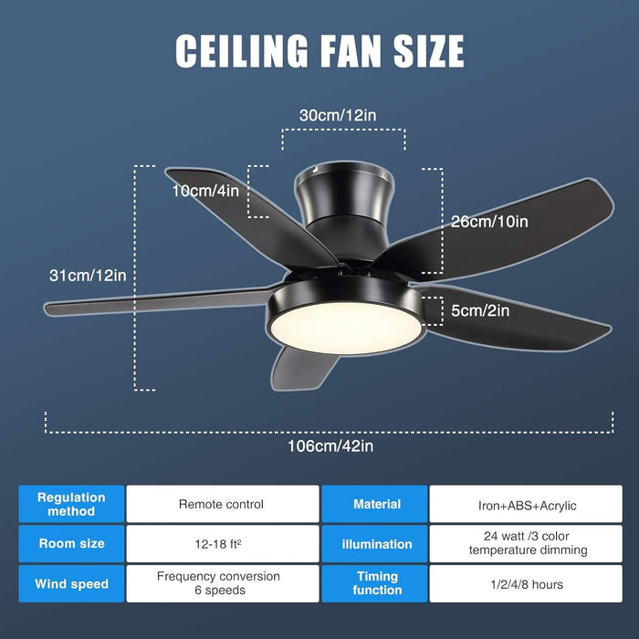 42 in. Low Profile Flush Mount Ceiling Fan with Light Remote Control, Small Ceiling Fan for Living Room Bedroom Dining Room-2-ErisView