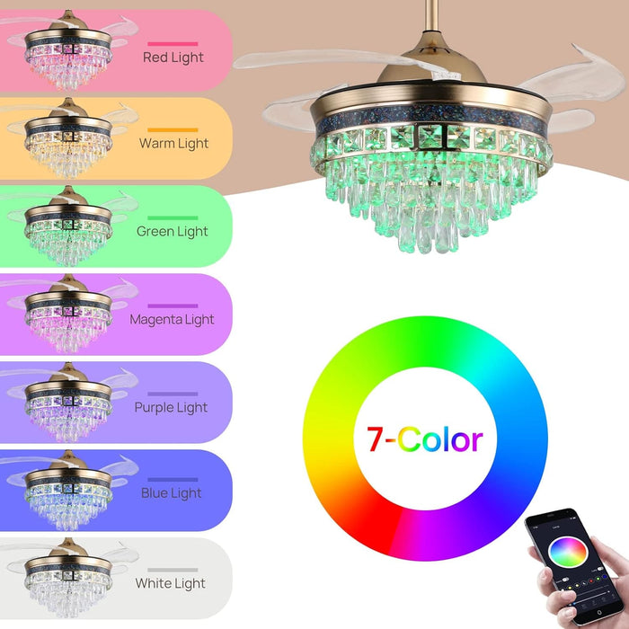 42 in. Luxury Crystal Ceiling Fan with Light and Bluetooth Speaker, Crystal Modern Ceiling Fan for Living Room Dining Room Foyer Hotel-5-ErisView