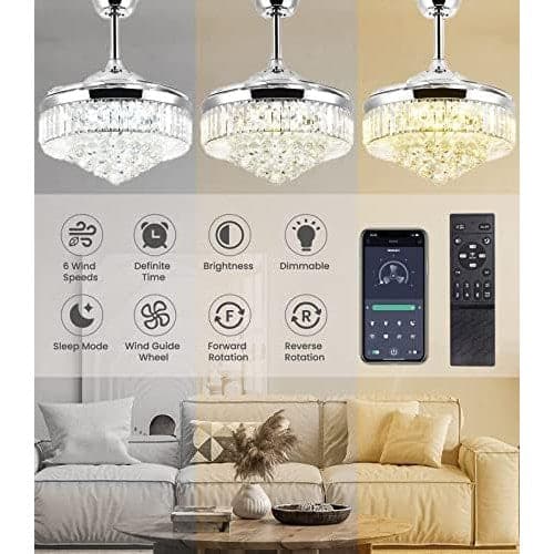 42 in. Luxury Retractable Fandelier Ceiling Fan, Magic Dimmable Crystal Ceiling Fan Chandelier, Hidden Ceiling Fan for Living Room Dining Room-3-ErisView