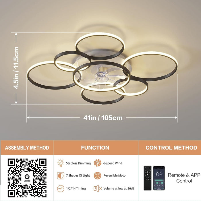 42 in. Modern Ceiling Fan with Light and Remote, LED Flush Mount Ceiling Fan for Bedroom Living Room Dining Room-2-ErisView