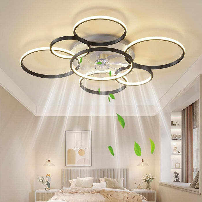 42 in. Modern Ceiling Fan with Light and Remote, LED Flush Mount Ceiling Fan for Bedroom Living Room Dining Room-1-ErisView