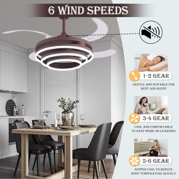 42 in. Modern Chandelier Ceiling Fan with Remote Control, Decorative Ceiling Fans, Retractable Blade Ceiling Fan for Bedroom Living Dining Room -5-ErisView