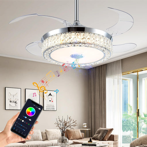 42 in. Pretty Ceiling Fans Chandelier with Remote and APP Control for Living Room Bedroom Dining Room, Bluetooth Ceiling Fan with Light and Speaker-1-ErisView