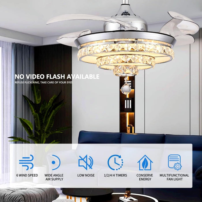 42 in. Remote Control Ceiling Fan and Light, Crystal Fandelier Chandelier Fan -4-ErisView