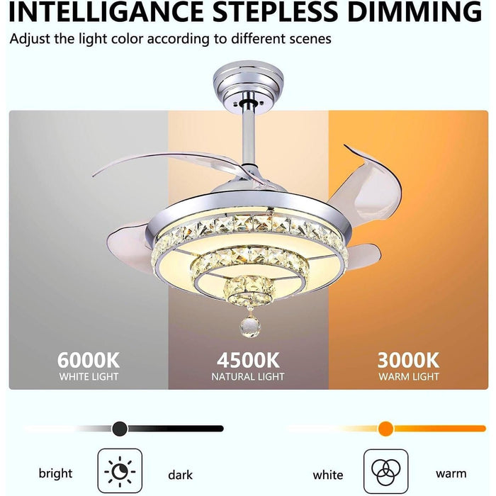 42 in. Remote Control Ceiling Fan and Light, Crystal Fandelier Chandelier Fan -5-ErisView