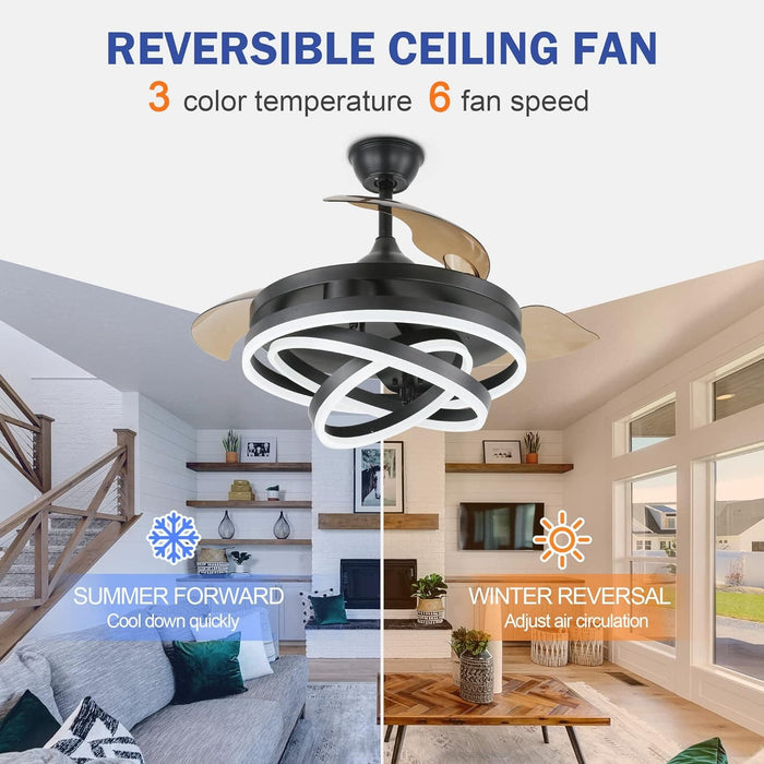 42 in. Retractable Ceiling Fan, Reversible Remote Control Ceiling Fan with Light for Living Room Bedroom Dining Room-4-ErisView