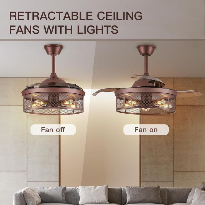 42 in. Retractable Fandelier Ceiling Fan with Light, Farmhouse Caged Ceiling Fan with Light, Rustic Ceiling Fans Chandelier for Dining Room Living Room-5-ErisView