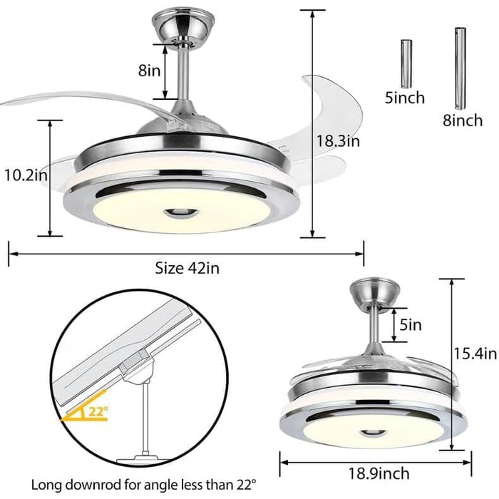 42 in. Reversible Bluetooth Ceiling Fan with Light and Speaker, Dimmable Fandelier with Remote, Retractable Invisible Music Player Chandelier -2-ErisView