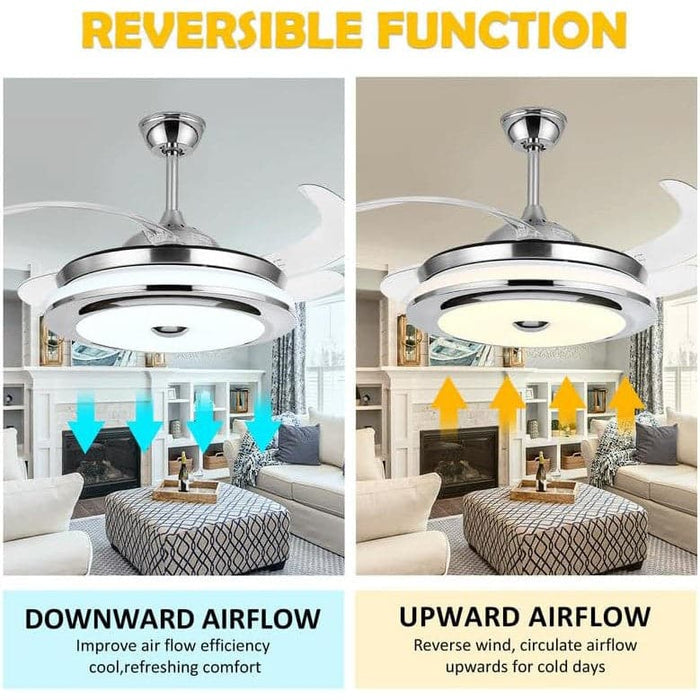 42 in. Reversible Bluetooth Ceiling Fan with Light and Speaker, Dimmable Fandelier with Remote, Retractable Invisible Music Player Chandelier -4-ErisView