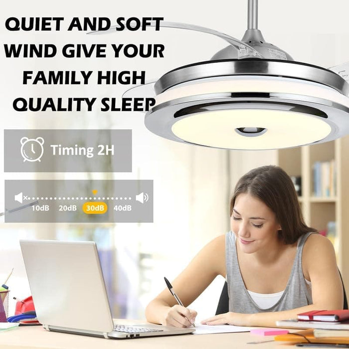 42 in. Reversible Bluetooth Ceiling Fan with Light and Speaker, Dimmable Fandelier with Remote, Retractable Invisible Music Player Chandelier -6-ErisView