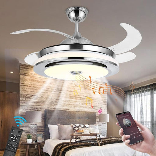 42 in. Reversible Bluetooth Ceiling Fan with Light and Speaker, Dimmable Fandelier with Remote, Retractable Invisible Music Player Chandelier -8-ErisView