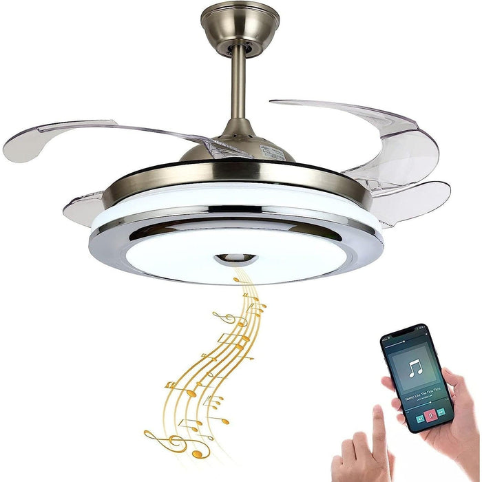 42 in. Reversible Bluetooth Ceiling Fan with Light and Speaker, Dimmable Fandelier with Remote, Retractable Invisible Music Player Chandelier -1-ErisView